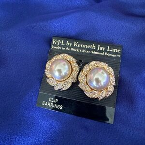 Kenneth Jay Lane Gold-Tone Faux Pearl and Crystal Swirl Clip Earrings